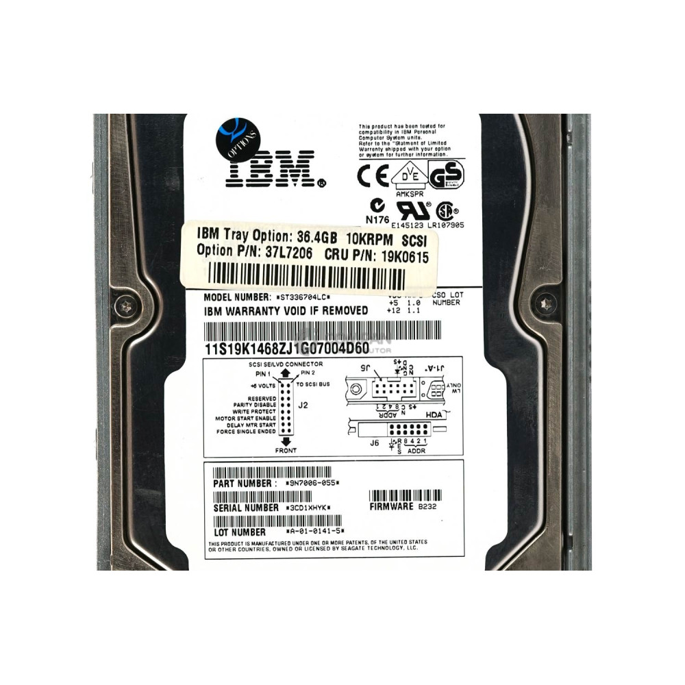 19K0615 IBM HARD DRIVE 36.4GB 10K USCSI 3.5 LFF 37L7206, ST336704LC